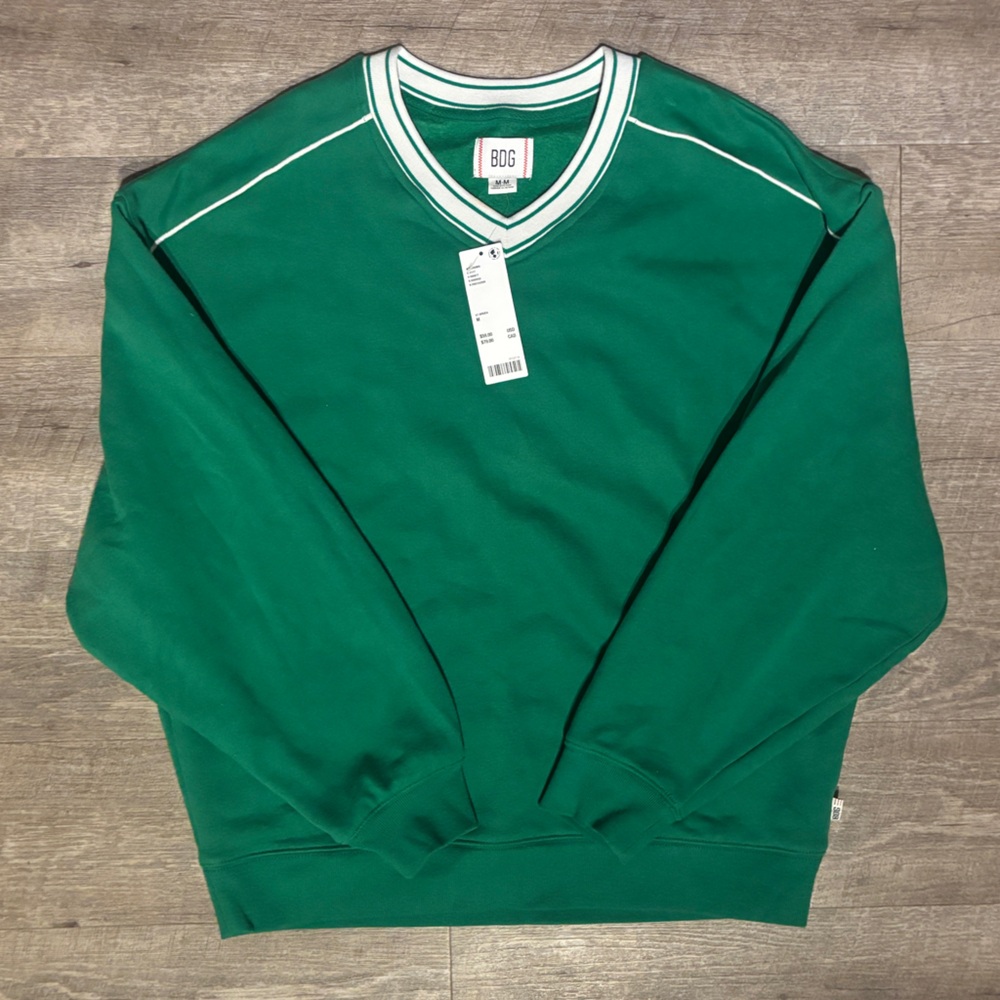 BDG Green and White Striped Sweatshirt